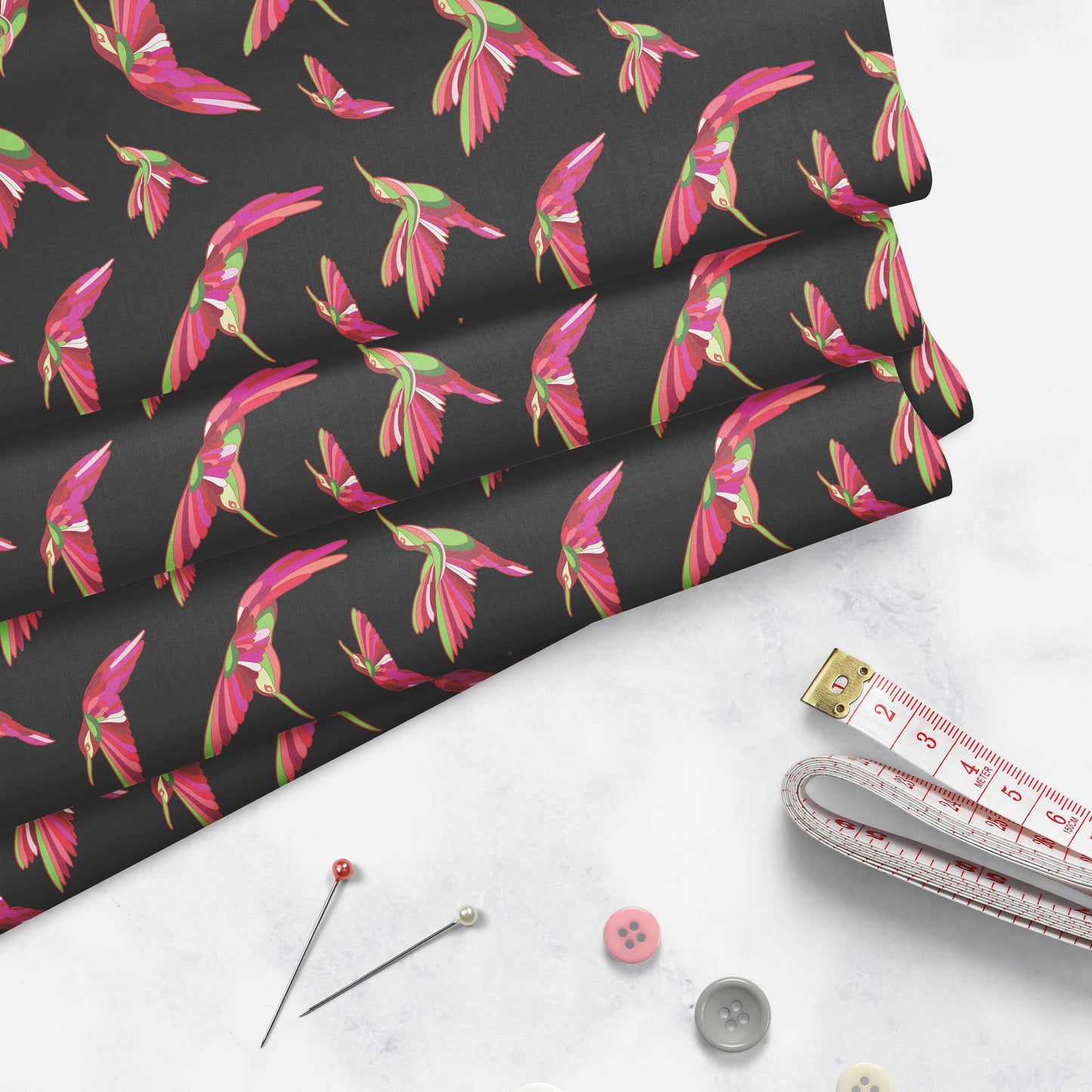 Red Swift Colourful Black Cotton Poplin Fabric By the Yard Fabric NBprintex