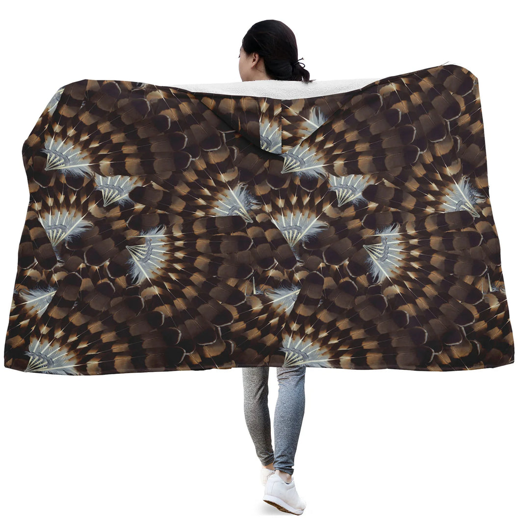 Hawk Feathers Hooded Blanket