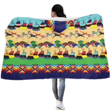 Load image into Gallery viewer, Horses and Buffalo Ledger Blue Hooded Blanket

