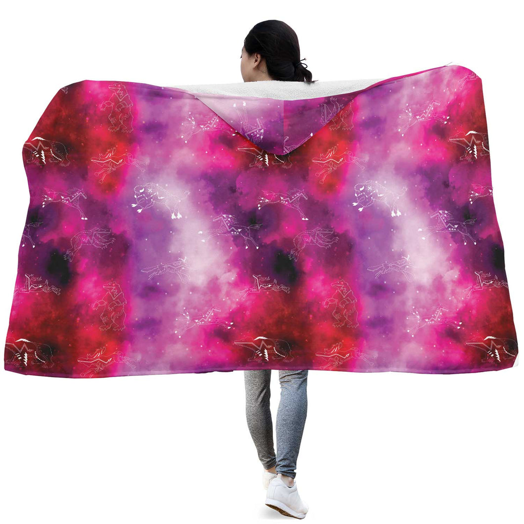 Animal Ancestors 8 Gaseous Clouds Pink and Red Hooded Blanket
