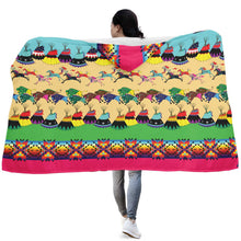 Load image into Gallery viewer, Horses and Buffalo Ledger Pink Hooded Blanket
