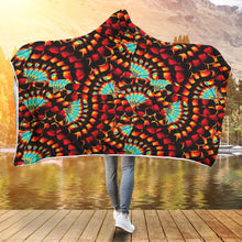 Load image into Gallery viewer, Hawk Feathers Fire and Turquoise Hooded Blanket
