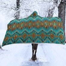 Load image into Gallery viewer, Fire Feather Turquoise Hooded Blanket
