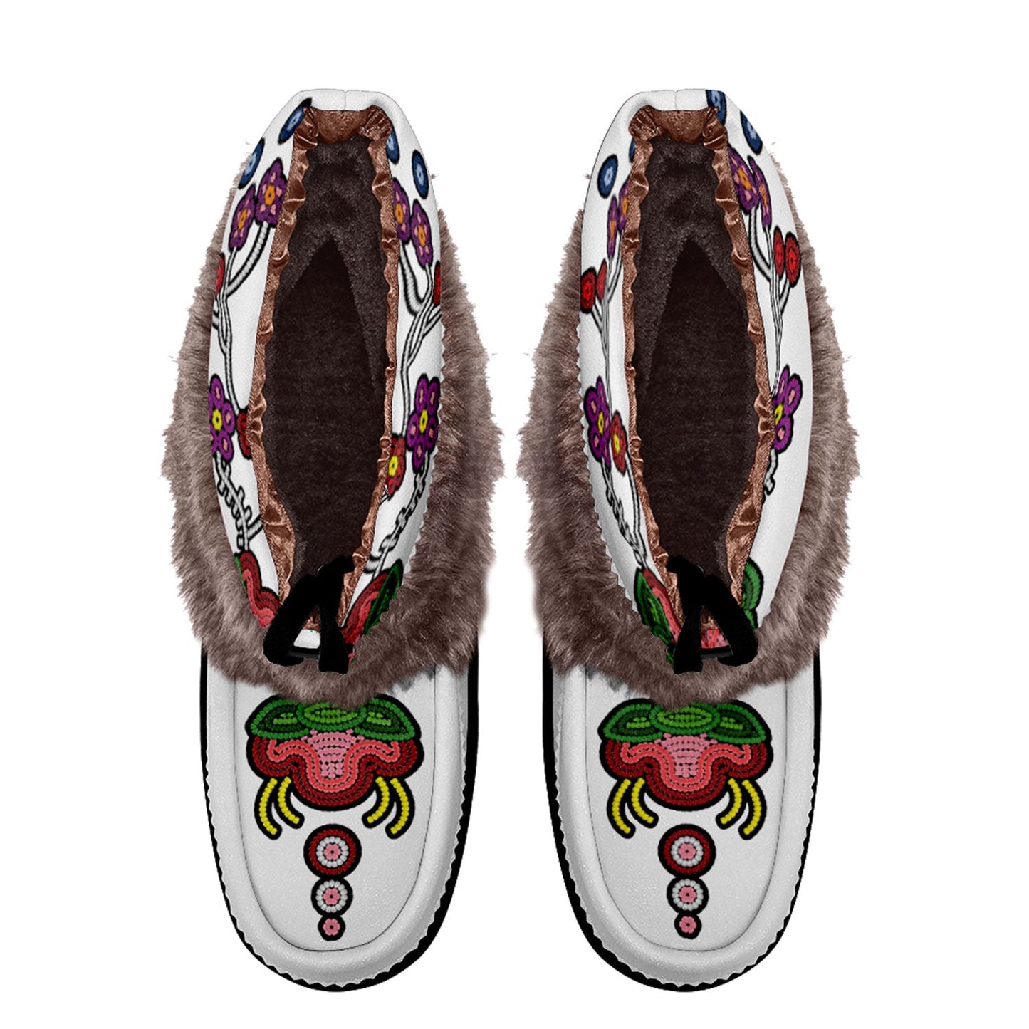 Beaded Gifts White Leather MocLux Short Style with Fur