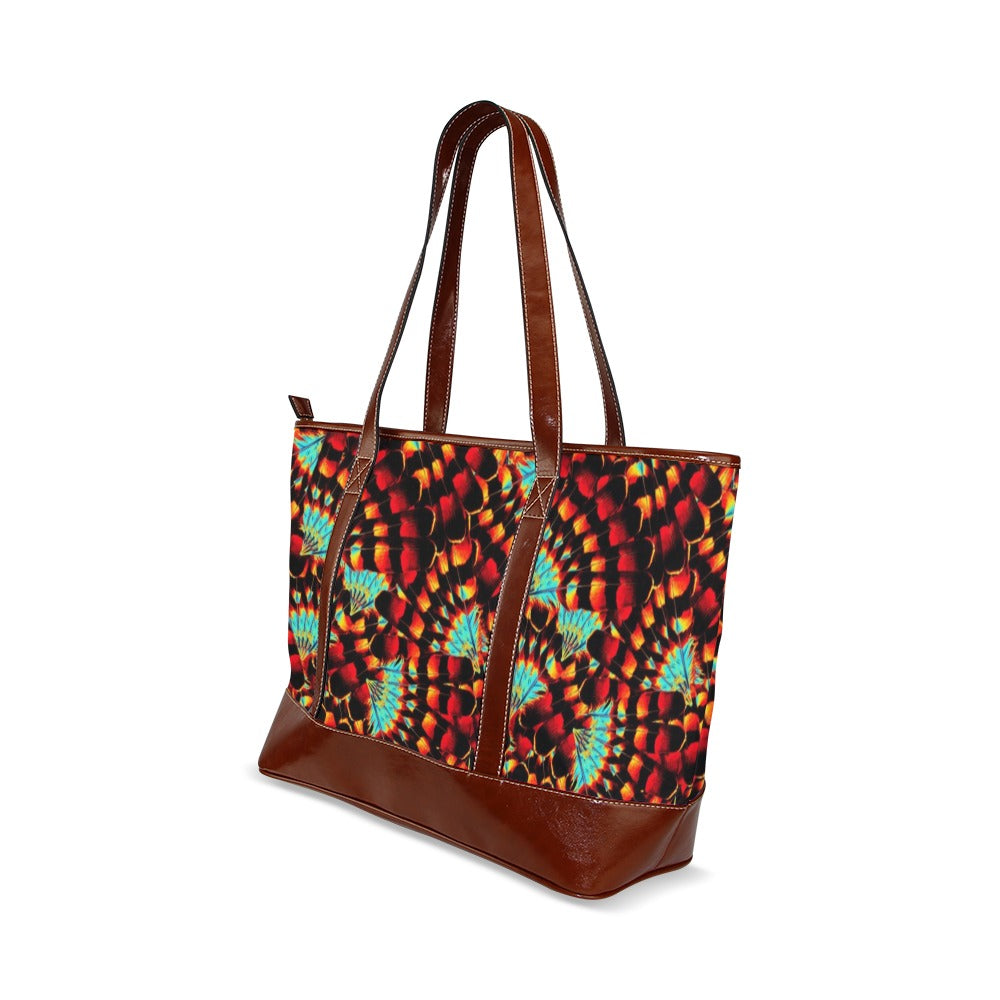 Hawk Feathers Fire and Turquoise Tote Handbag