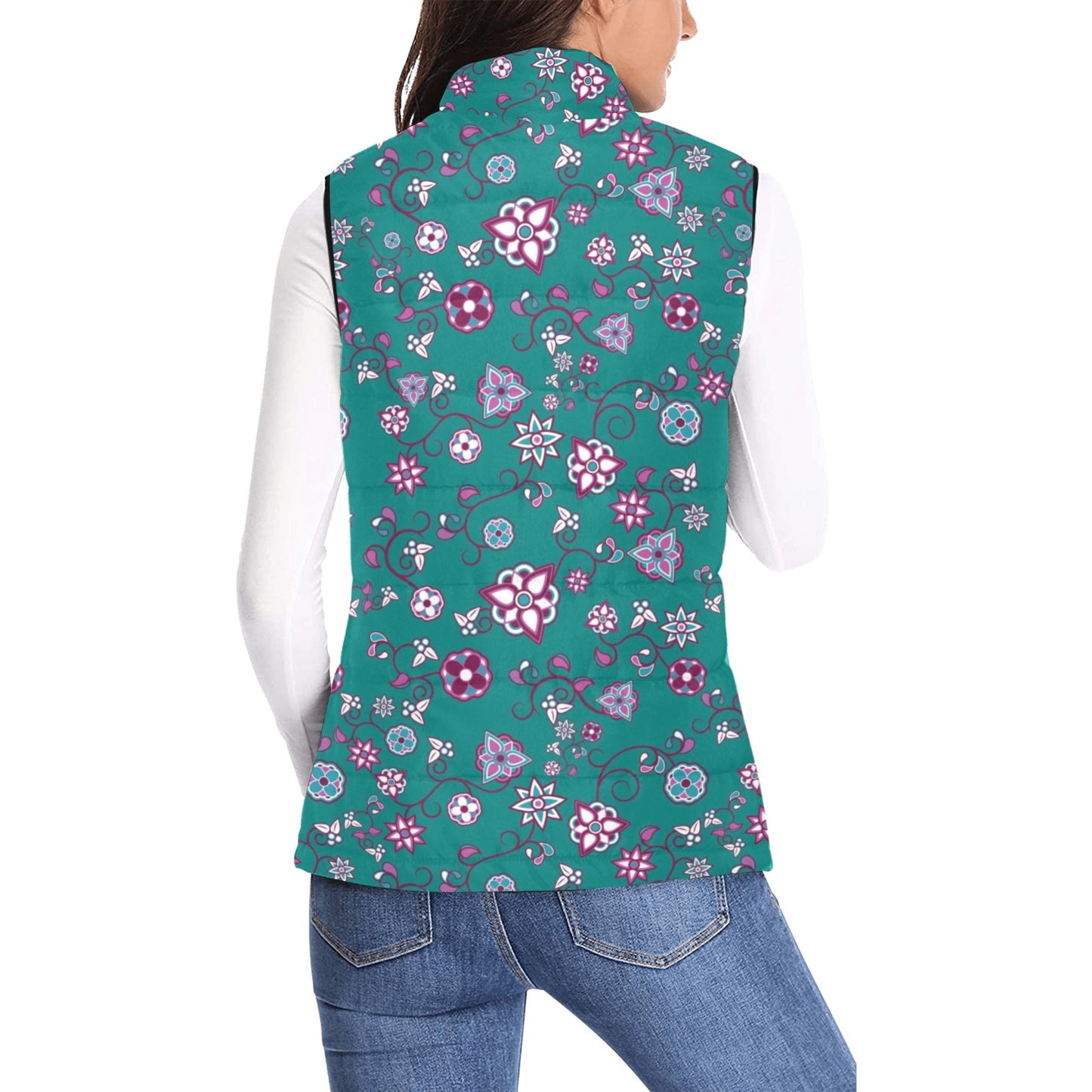 Burgundy Bloom Women's Padded Vest Jacket