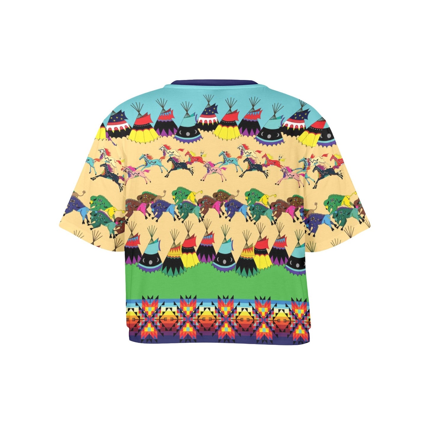 Horses and Buffalo Ledger Blue Crop Top