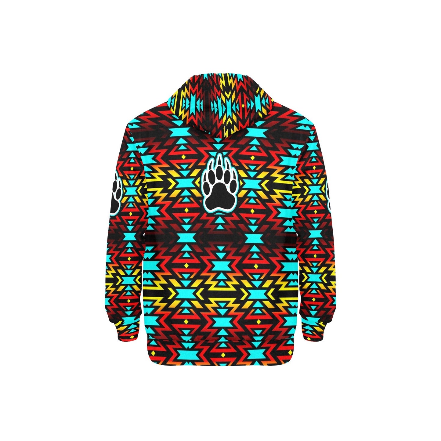 Fire Colors and Turquoise Bearpaw Men's Long Sleeve Fleece Hoodie