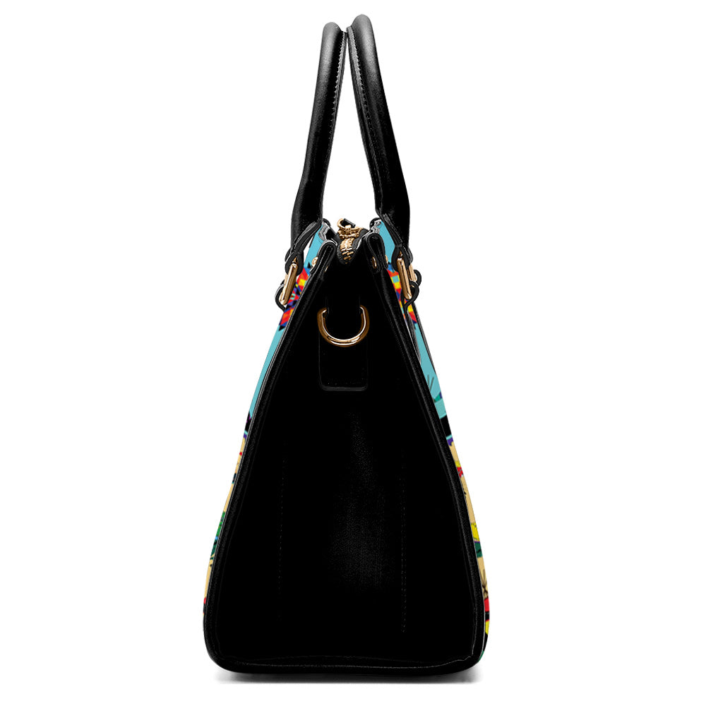 Horses and Buffalo Ledger Turquoise Handbag