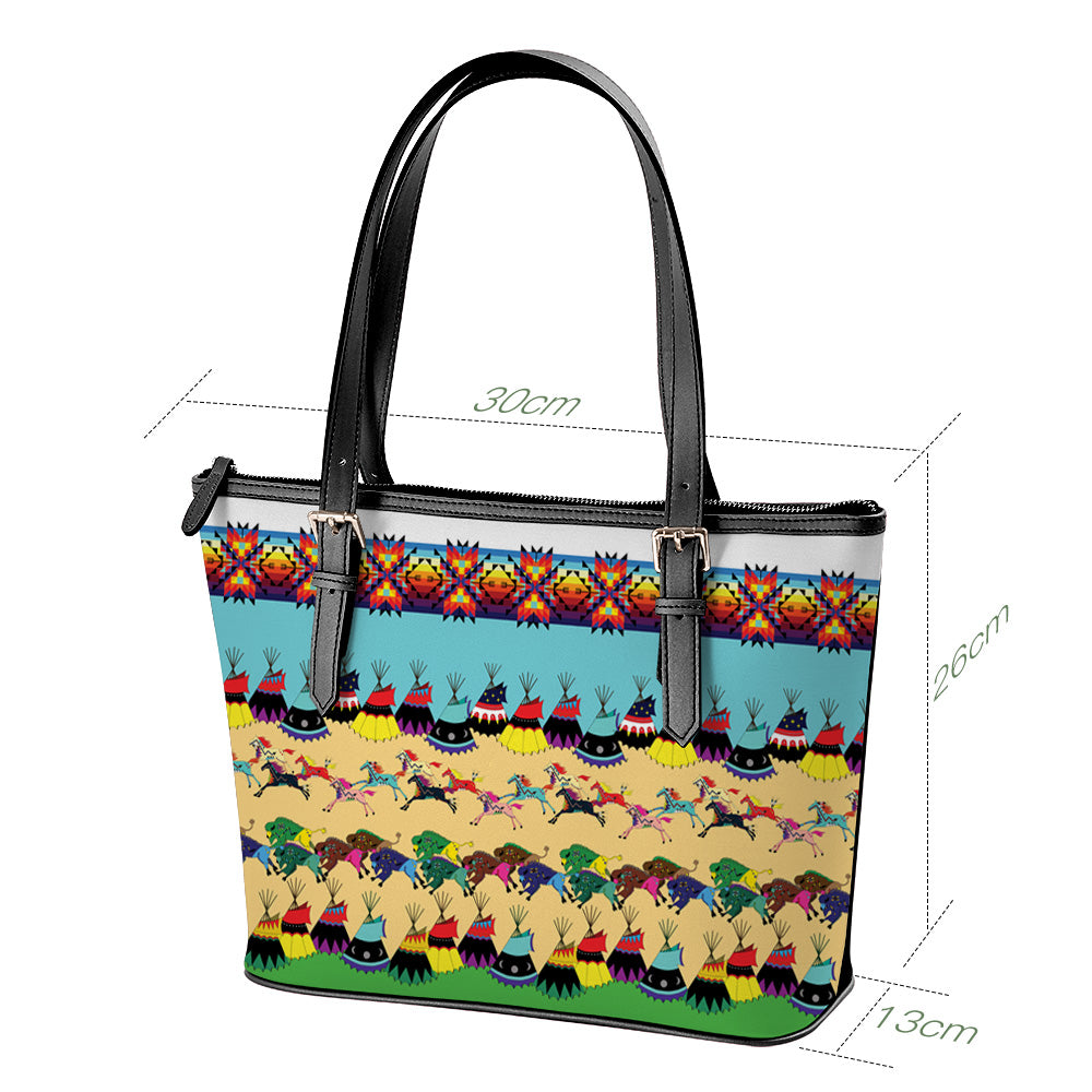 Horses and Buffalo Ledger White Tote
