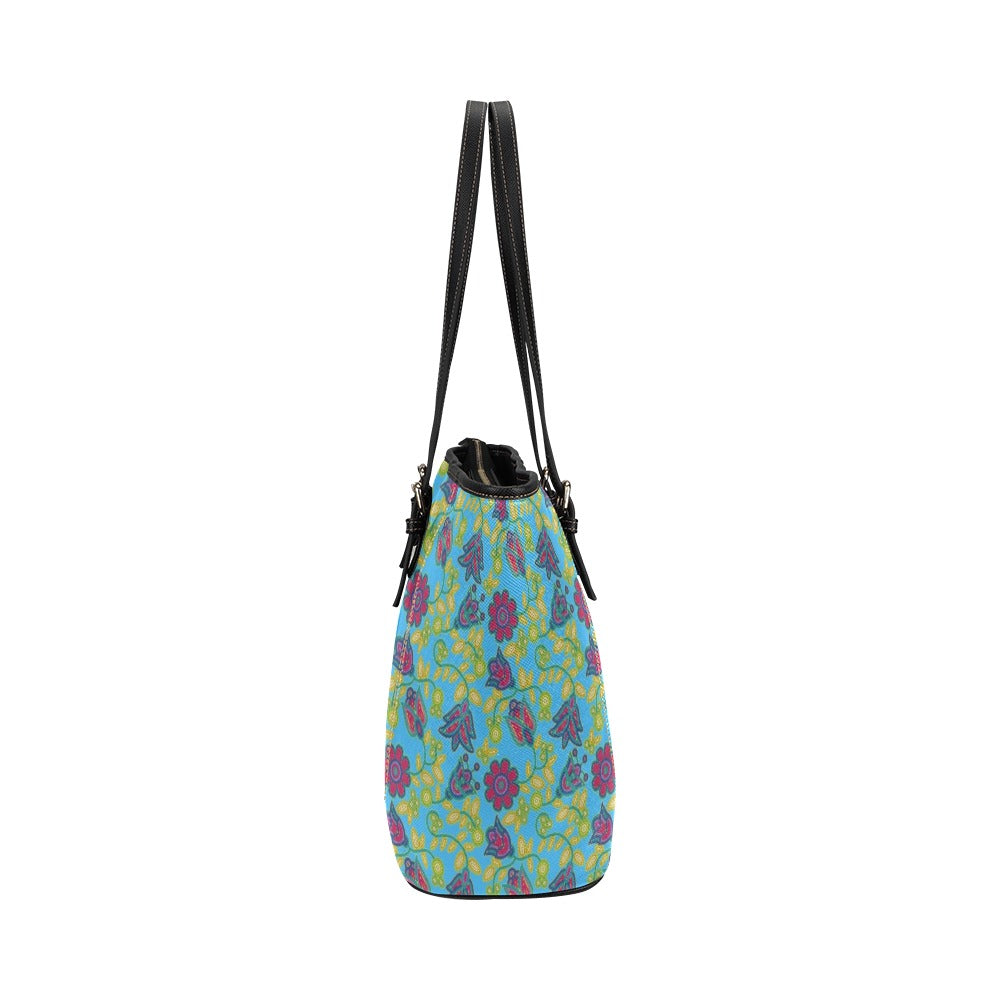 Beaded Nouveau Lime Leather Tote Bag