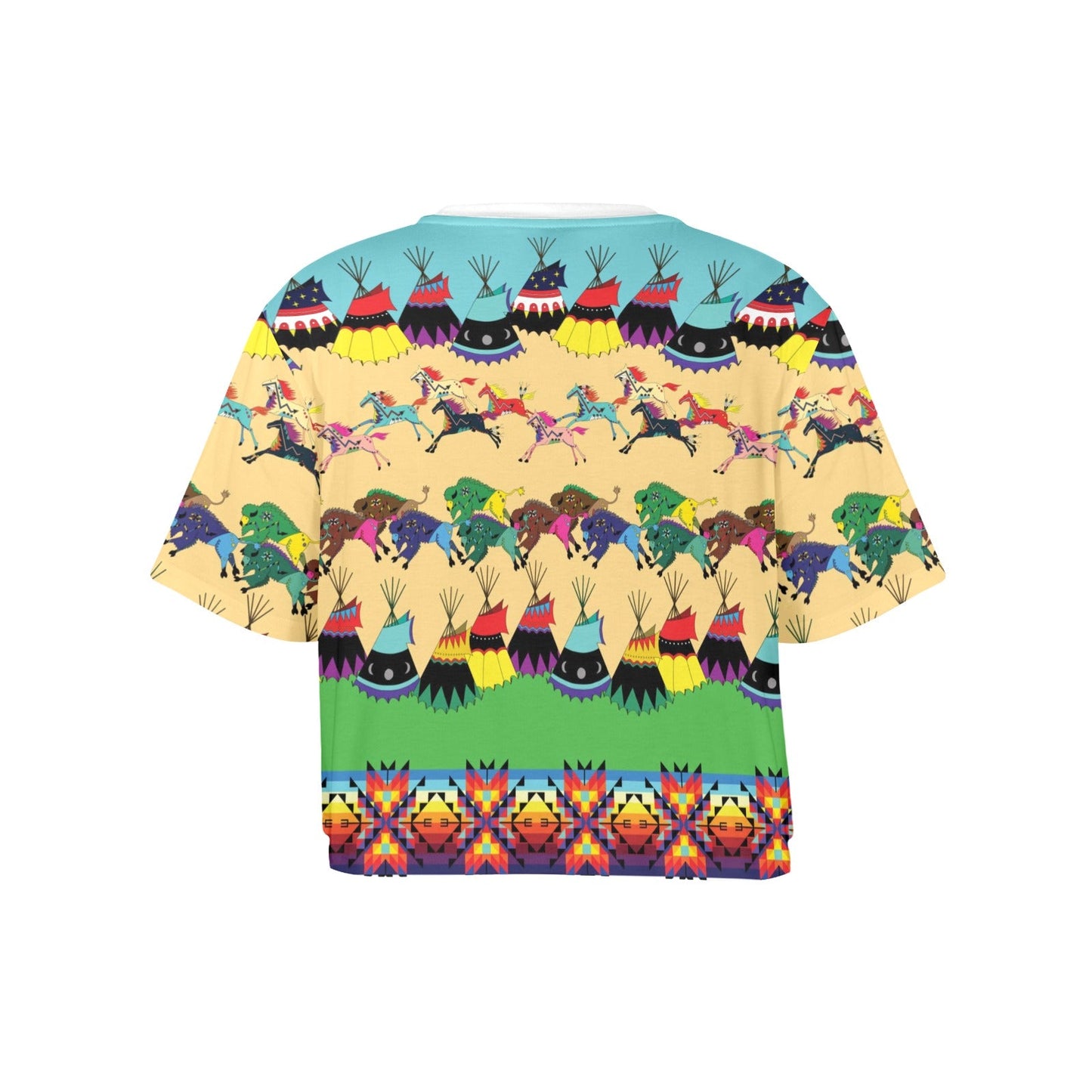 Horses and Buffalo Ledger White Crop Top