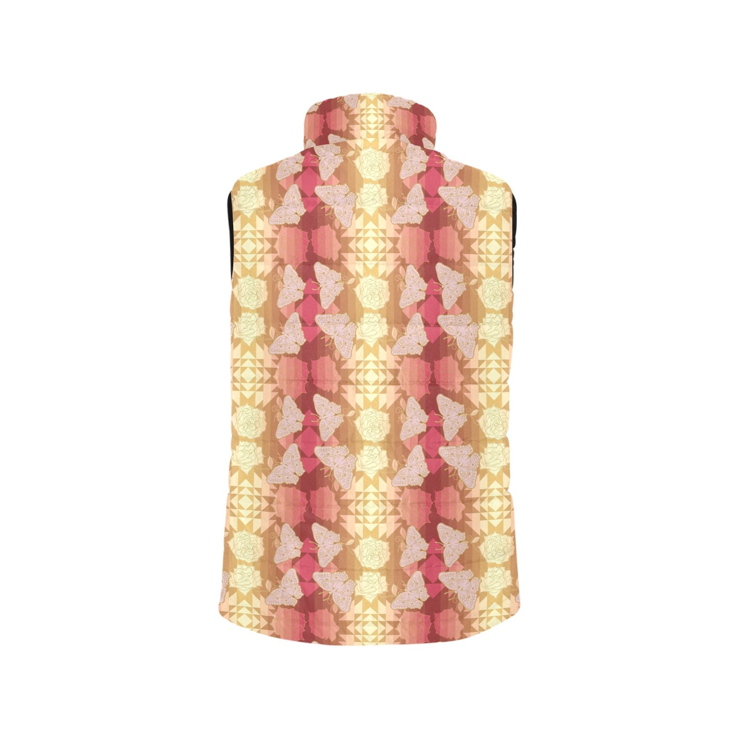 Butterfly and Roses on Geometric Women's Padded Vest Jacket