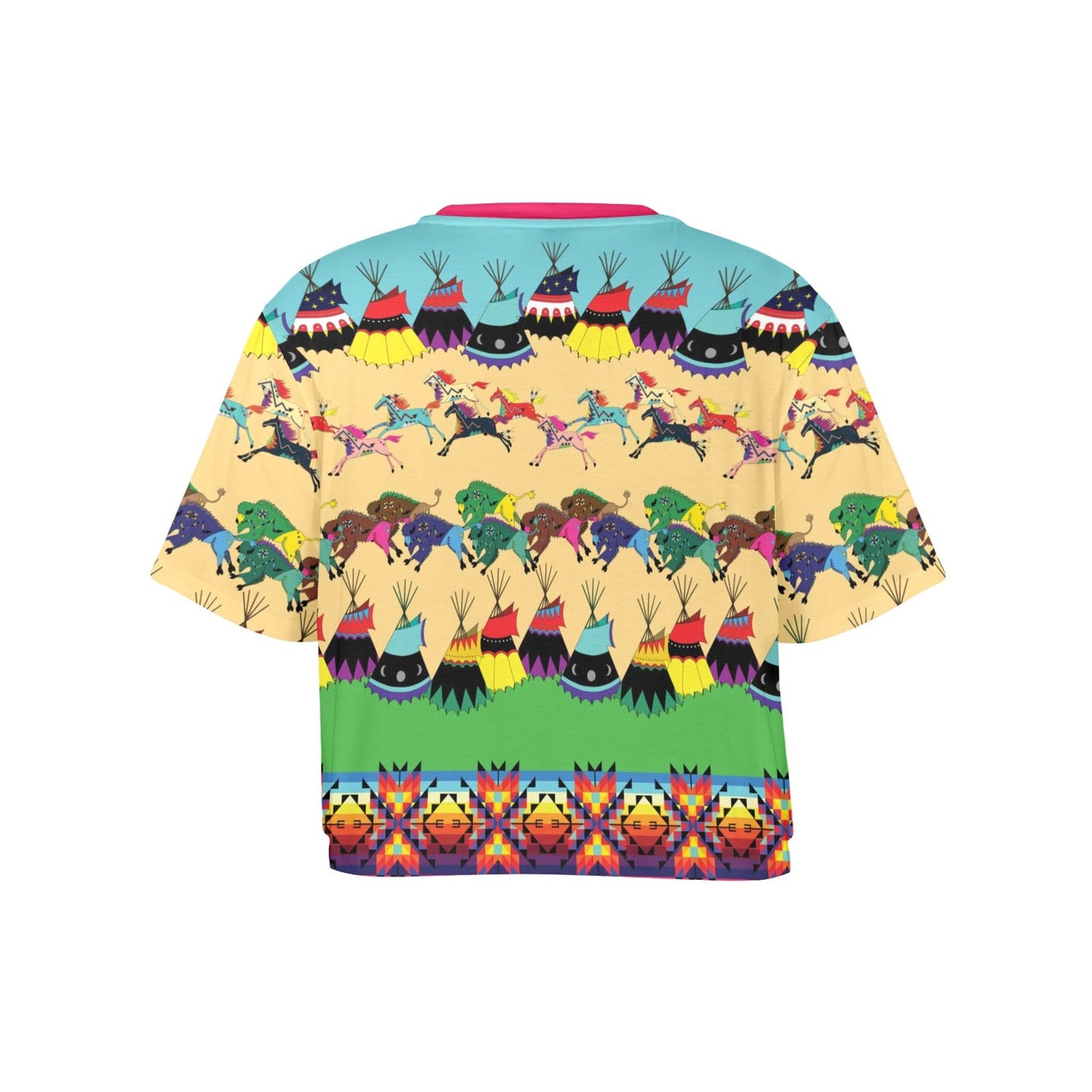 Horses and Buffalo Ledger Pink Crop Top