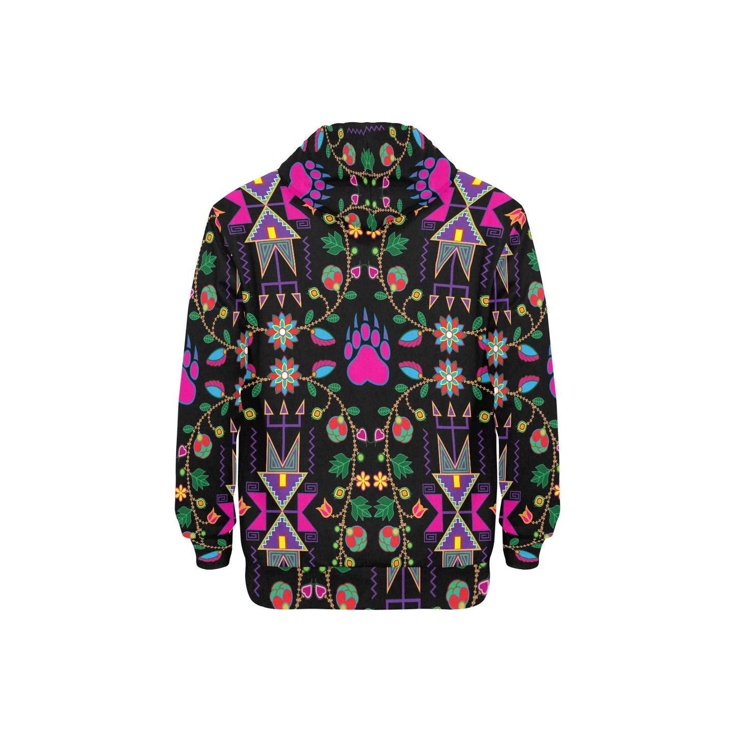 Geometric Floral Fall Black Men's Long Sleeve Fleece Hoodie