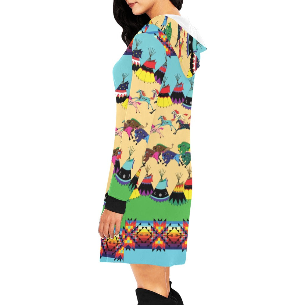 Horses and Buffalo Ledger Torquoise Hoodie Dress
