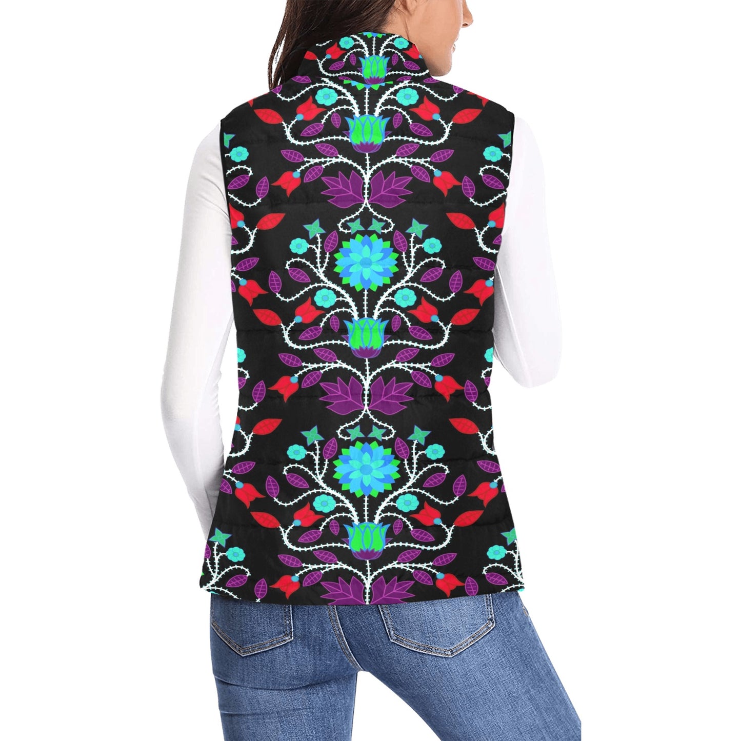 Floral Beadwork Four Clans Winter Women's Padded Vest Jacket