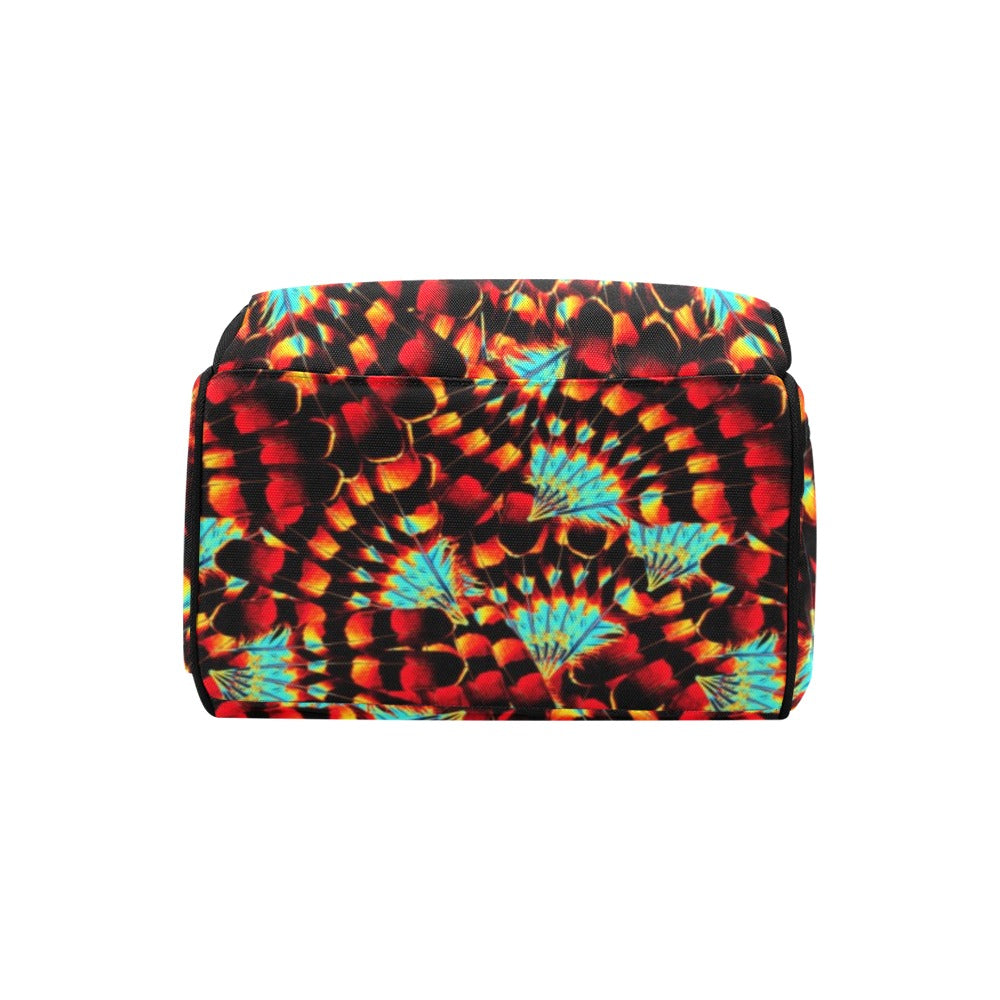 Hawk Feathers Fire and Turquoise Multi-Function Diaper Backpack/Diaper Bag