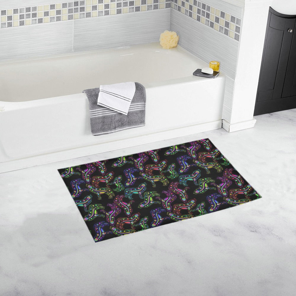 Neon Floral Wolves Bath Rug 16''x 28''