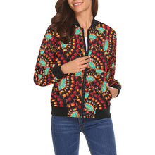 Load image into Gallery viewer, Hawk Feathers Fire and Turquoise Bomber Jacket for Women
