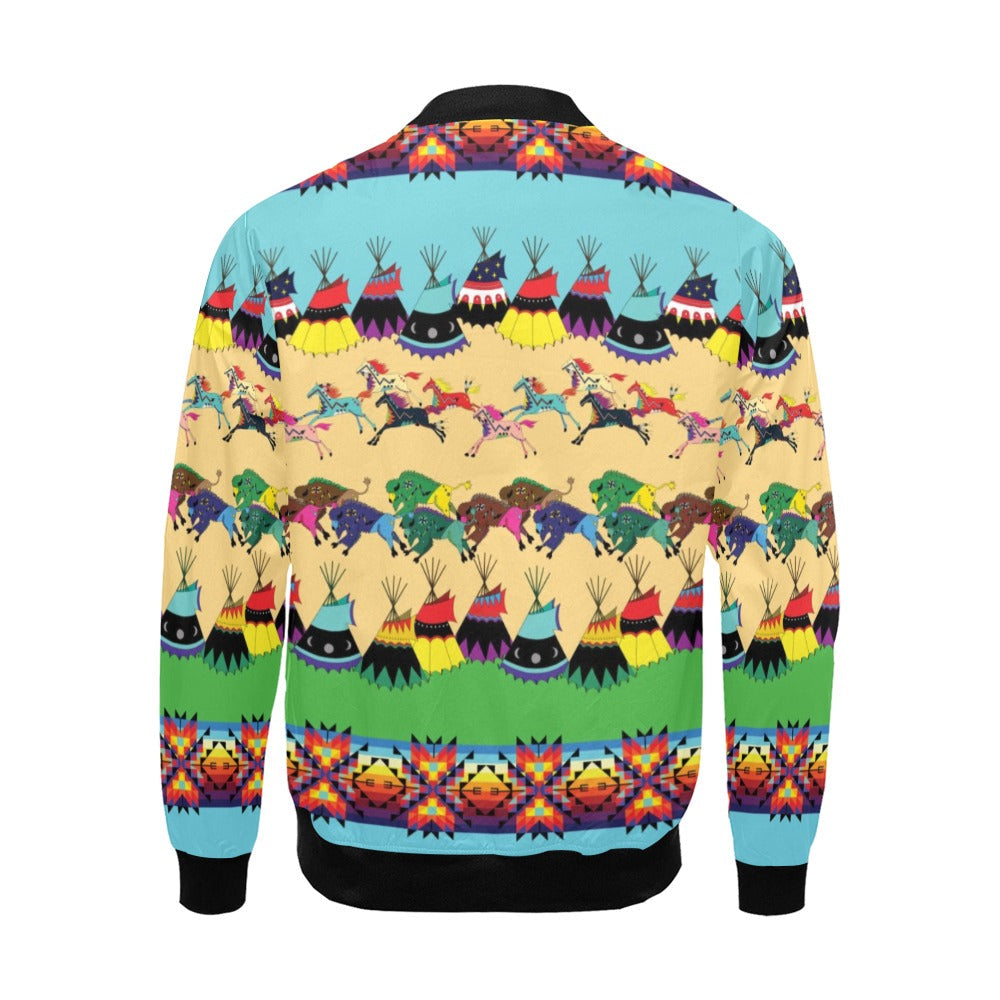 Horses and Buffalo Ledger Turquoise Bomber Jacket for Men