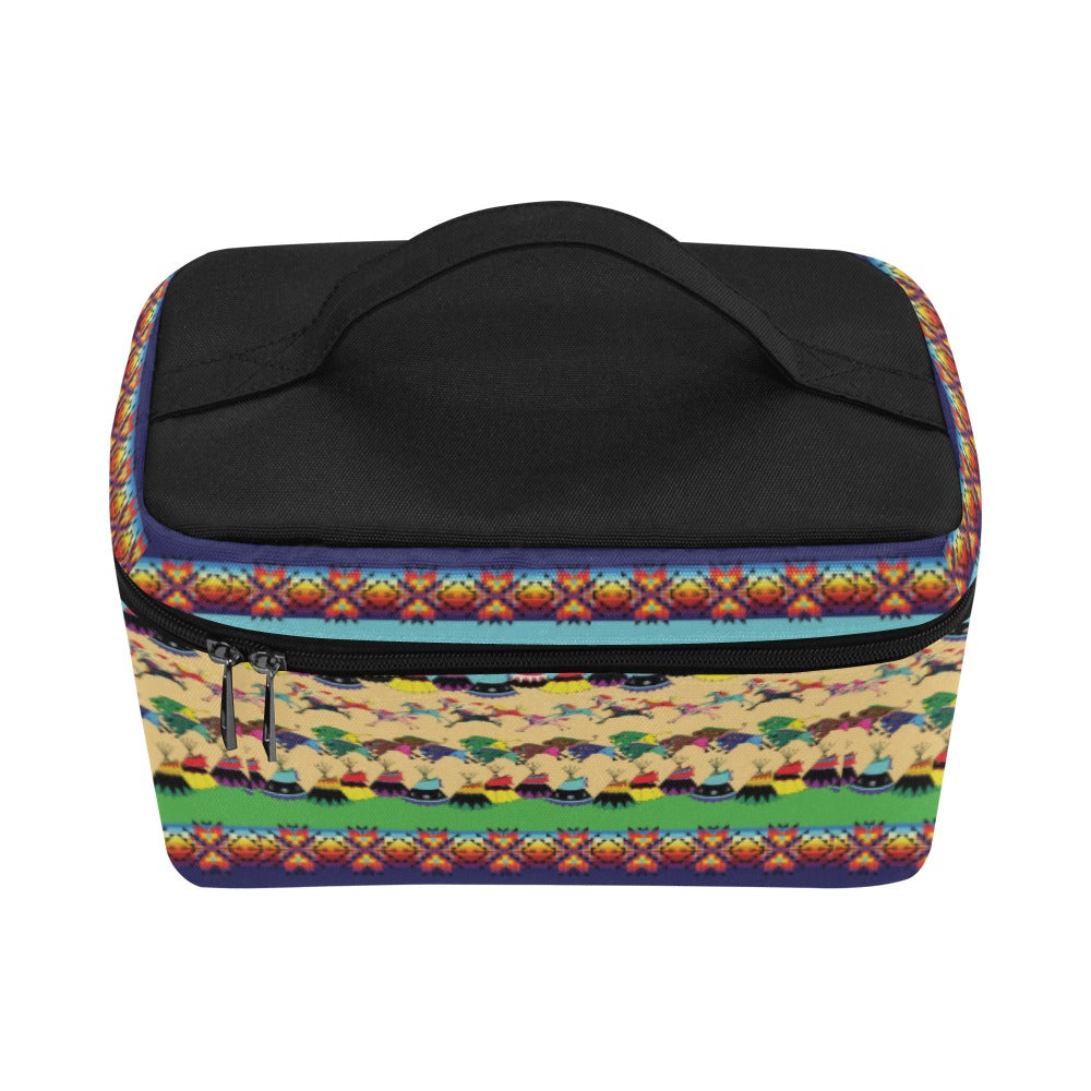 Horses and Buffalo Ledger Blue Cosmetic Bag