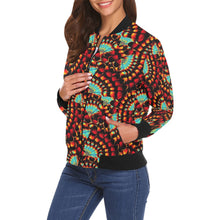 Load image into Gallery viewer, Hawk Feathers Fire and Turquoise Bomber Jacket for Women
