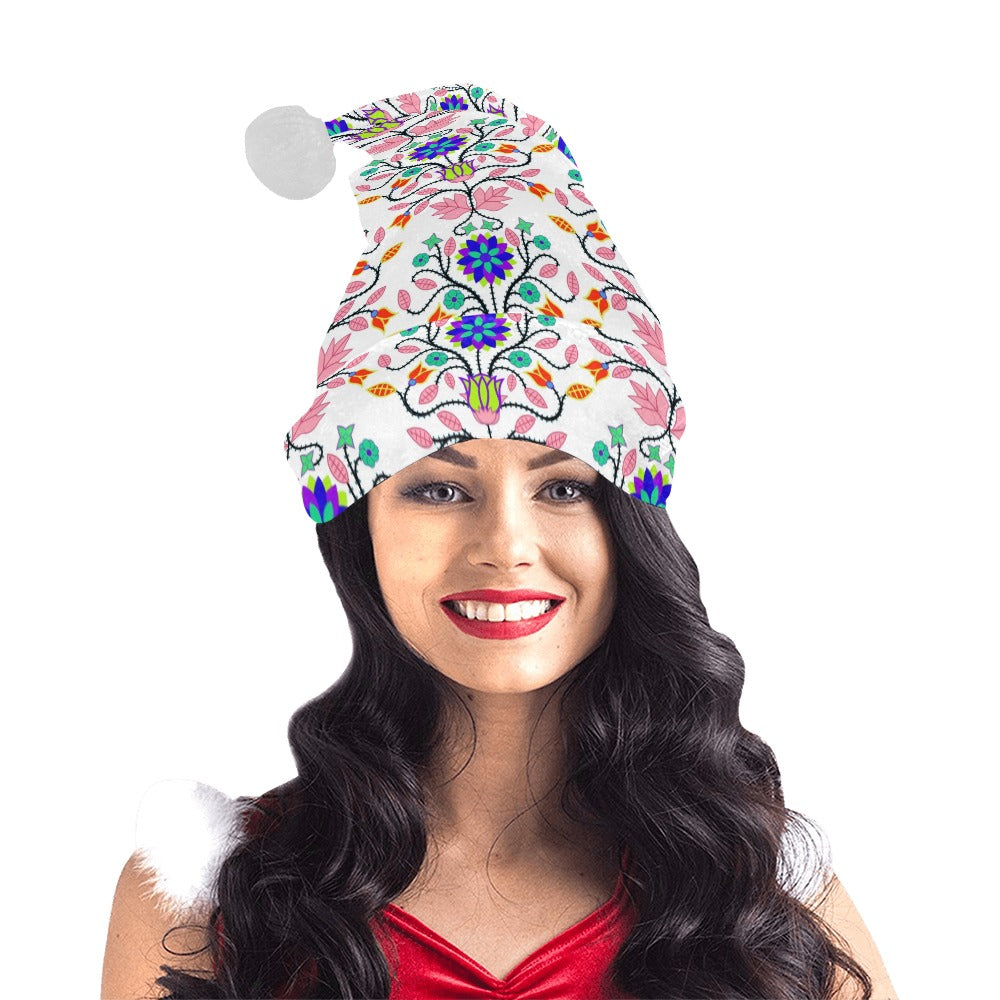 Floral Beadwork Four Clans White Santa Hat