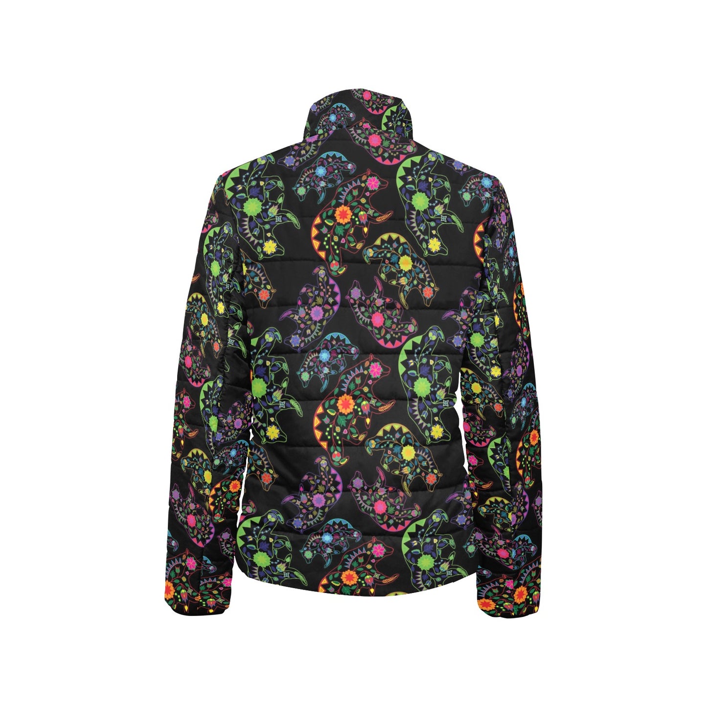 Floral Bear Women's Stand Collar Padded Jacket