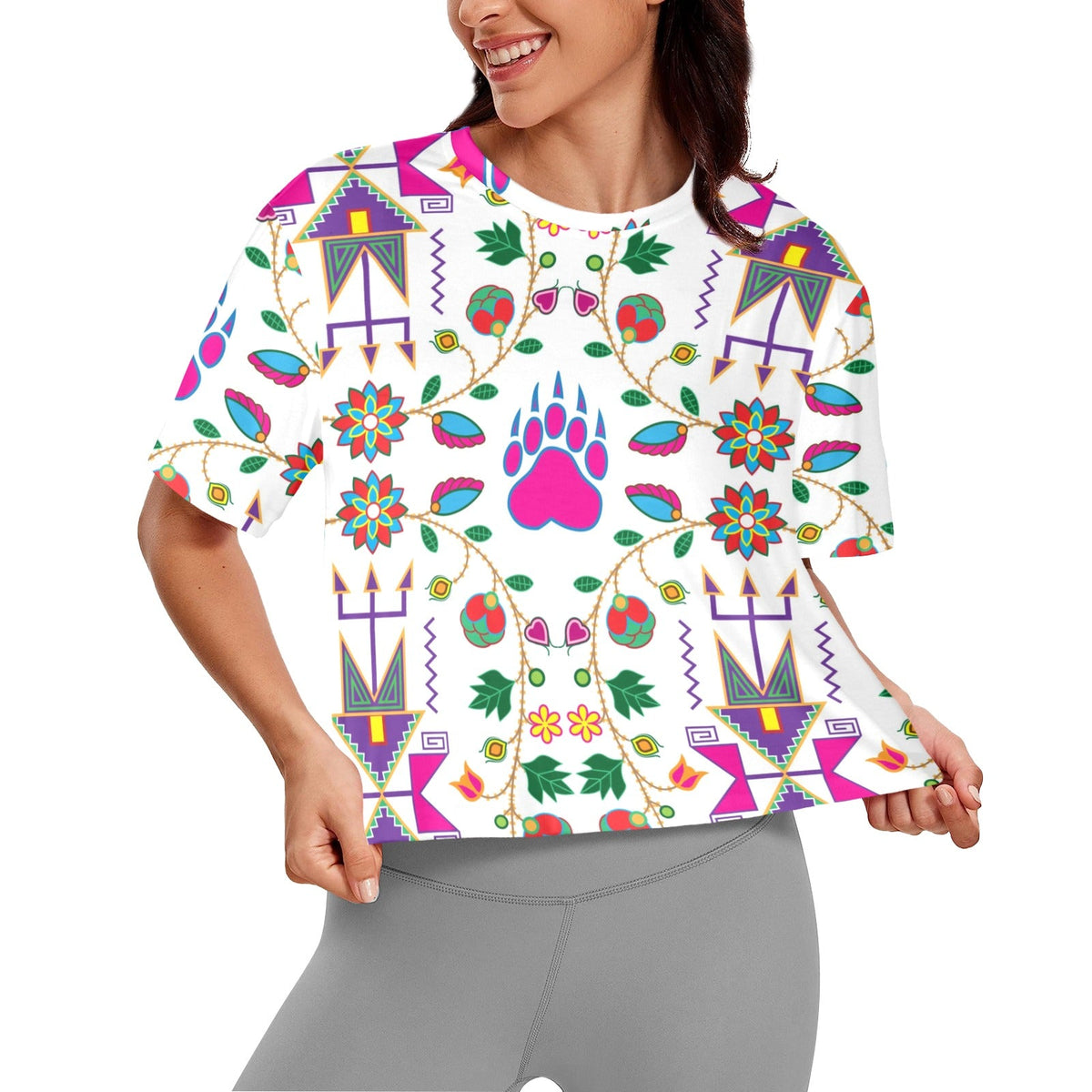 Geometric Floral Fall White Crop Top by 49 Dzine