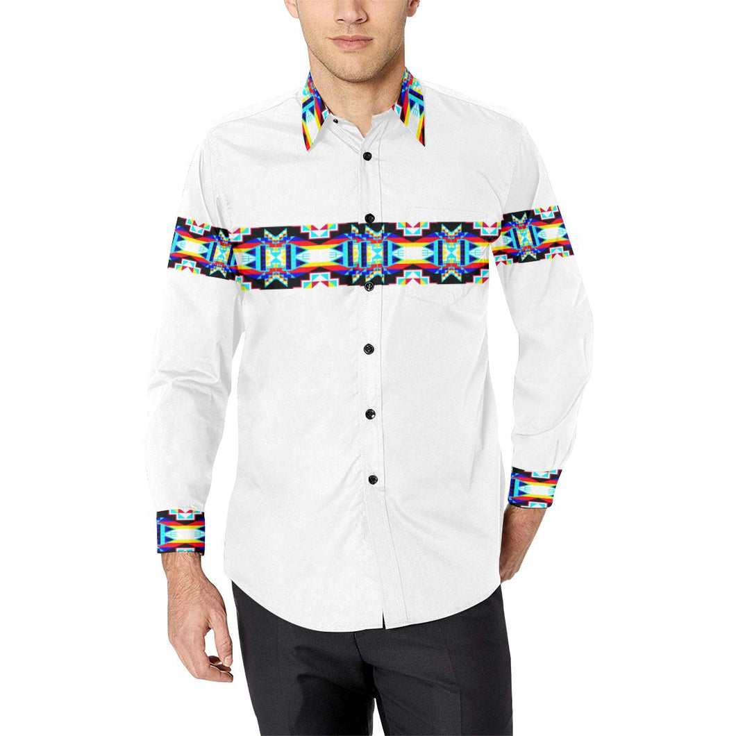 Banded Strip White-1 Men's All Over Print Casual Dress Shirt (Model T61) Men's Dress Shirt (T61) e-joyer 