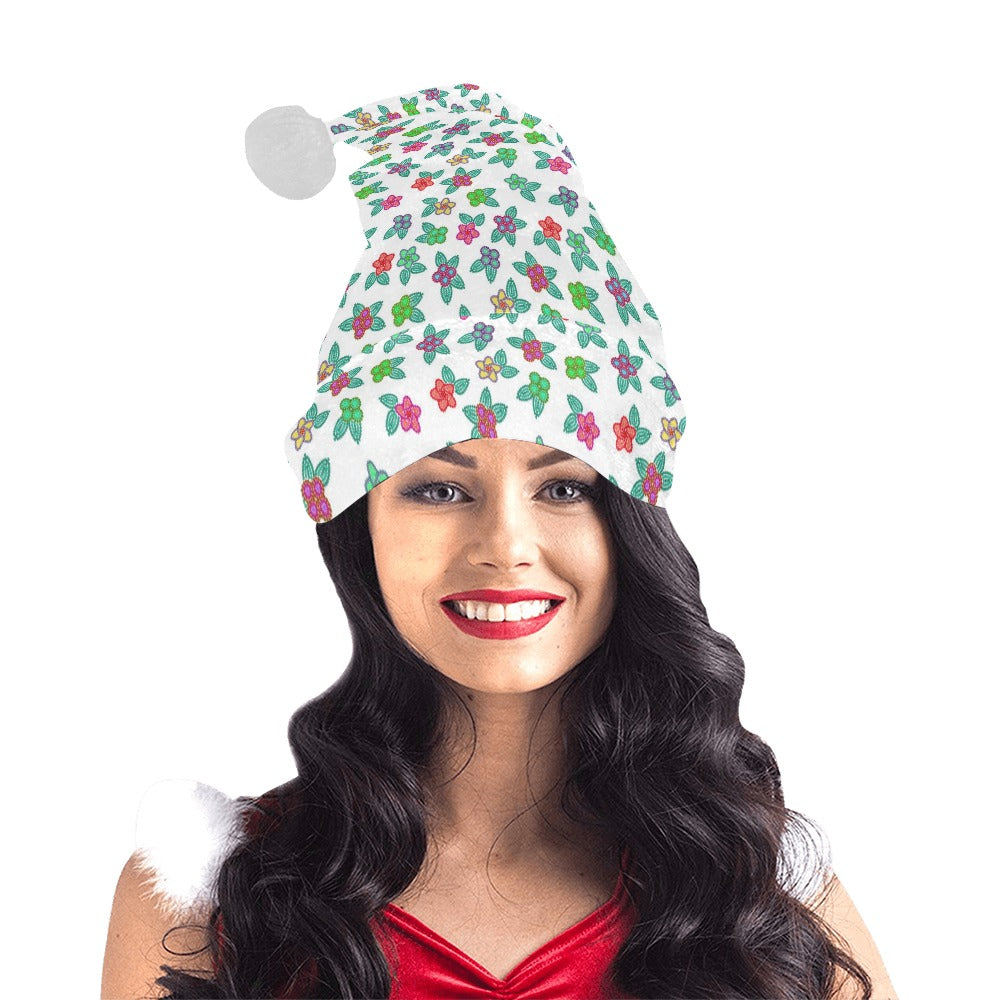 Berry Flowers White Santa Hat