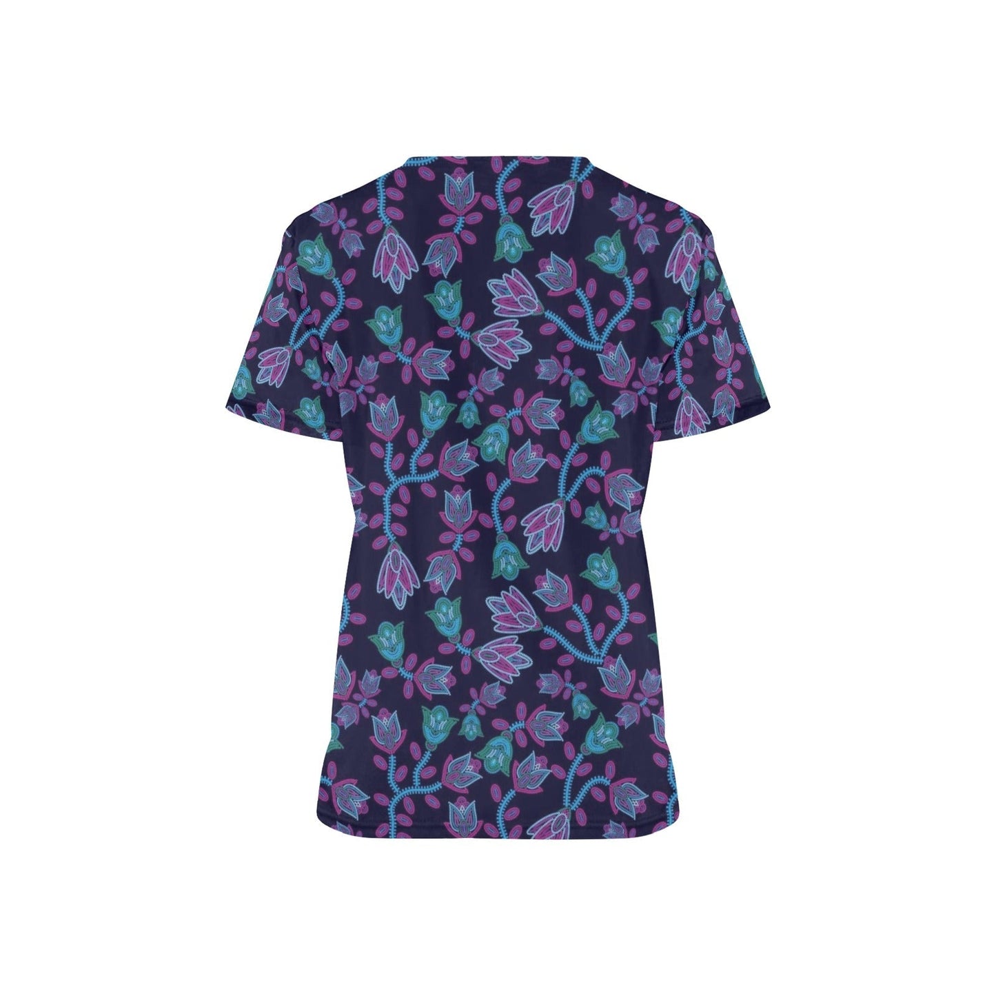 Beaded Blue Nouveau All Over Print Scrub Top Scrub Top e-joyer