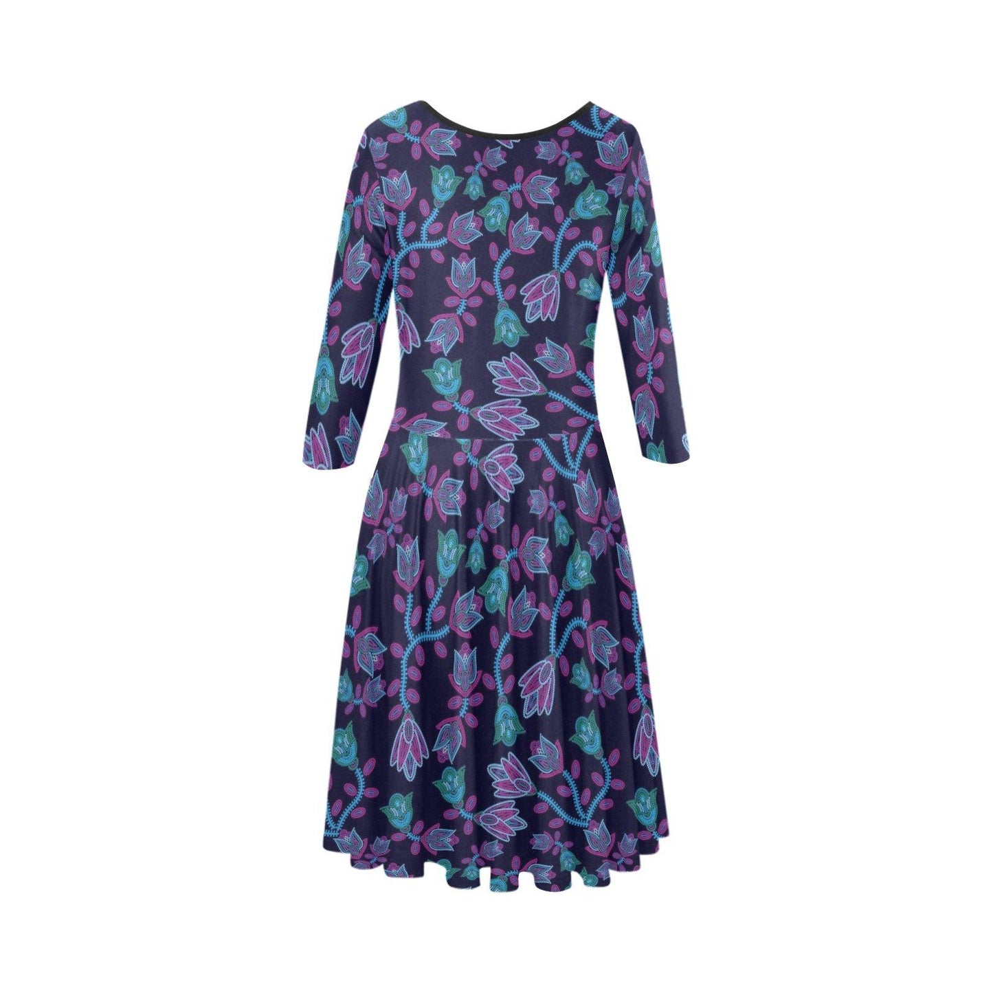 Beaded Blue Nouveau Tethys Half-Sleeve Skater Dress(Model D20) Tethys Half-Sleeve Skater Dress (D20) e-joyer