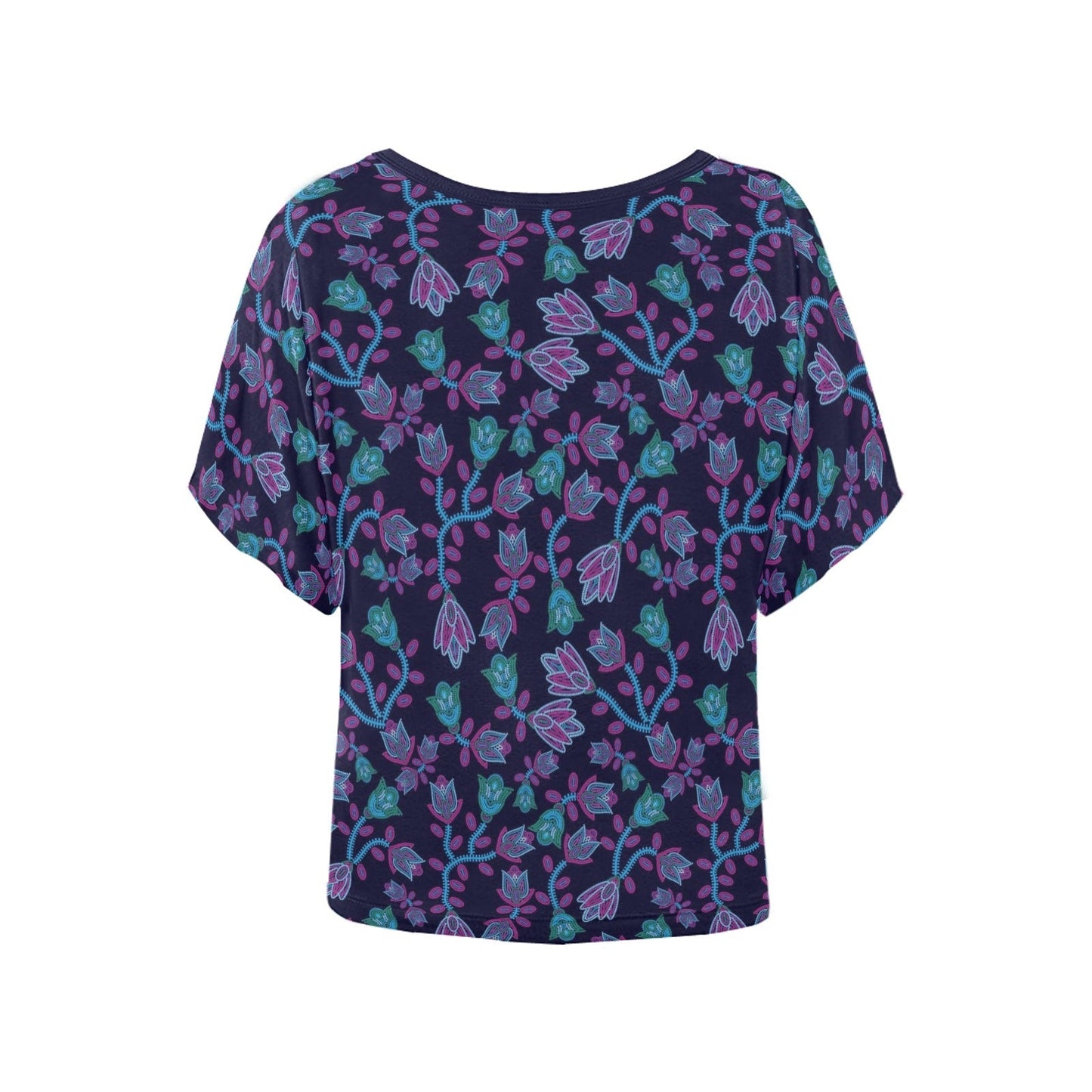 Beaded Blue Nouveau Women's Batwing-Sleeved Blouse T shirt (Model T44) Women's Batwing-Sleeved Blouse T shirt (T44) e-joyer