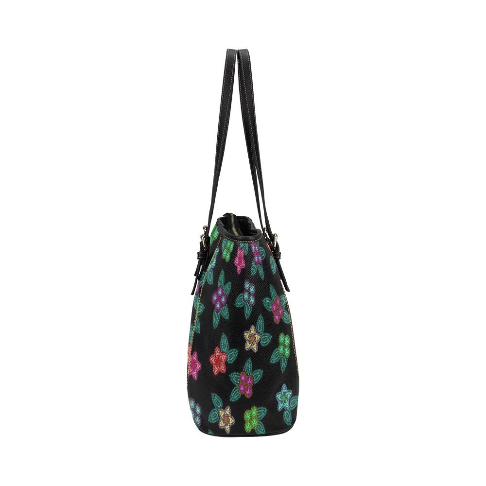 Berry Flowers Black Leather Tote Bag/Large (Model 1640) bag e-joyer