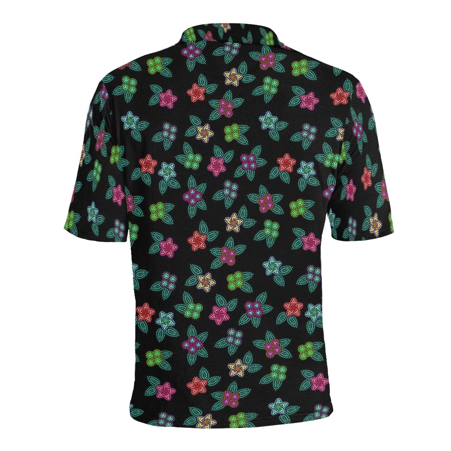 Berry Flowers Black Men's All Over Print Polo Shirt (Model T55) Men's Polo Shirt (Model T55) e-joyer