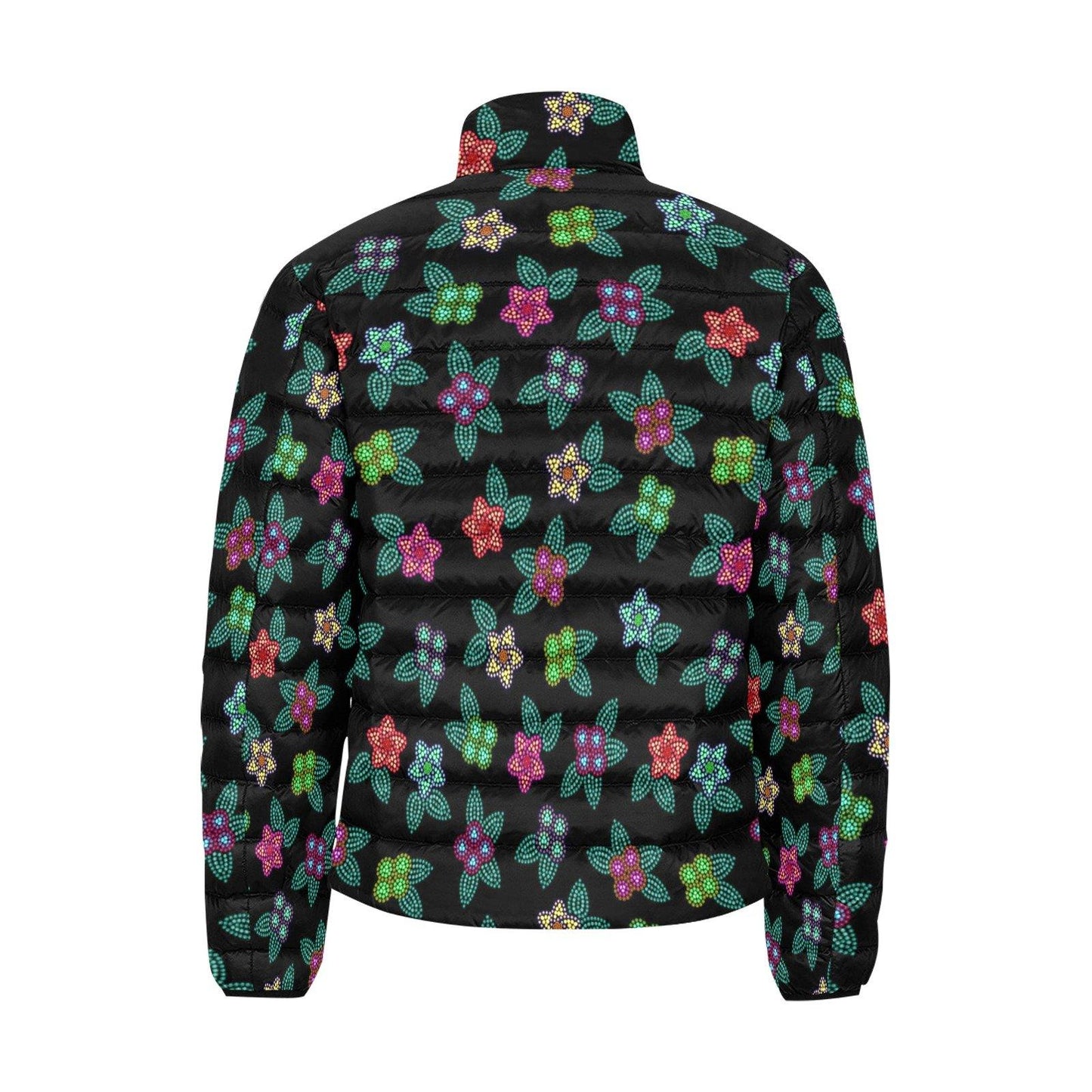 Berry Flowers Black Men's Stand Collar Padded Jacket (Model H41) Men's Stand Collar Padded Jacket (H41) e-joyer