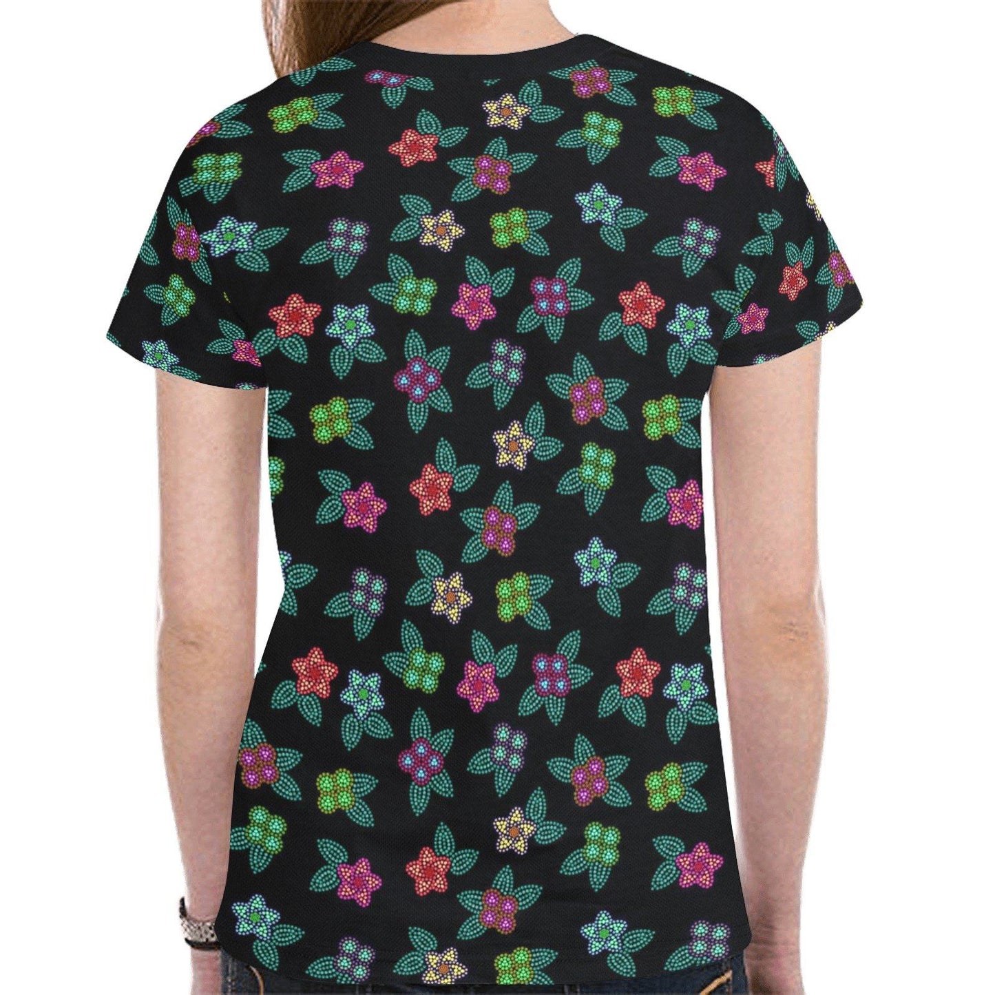 Berry Flowers Black New All Over Print T-shirt for Women (Model T45) tshirt e-joyer