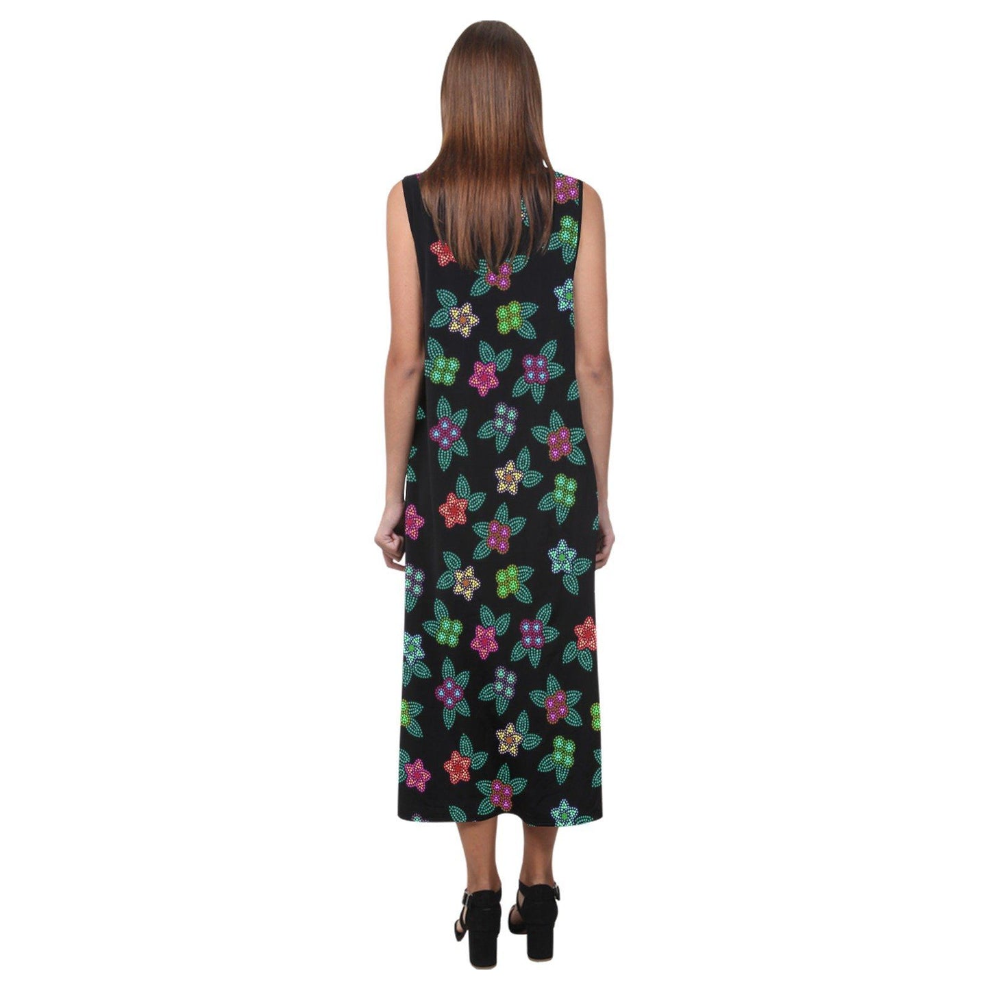 Berry Flowers Black Phaedra Sleeveless Open Fork Long Dress (Model D08) dress e-joyer