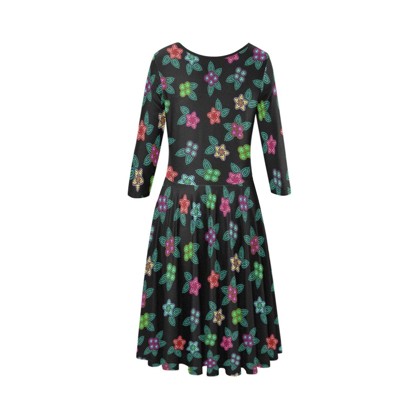 Berry Flowers Black Tethys Half-Sleeve Skater Dress(Model D20) Tethys Half-Sleeve Skater Dress (D20) e-joyer