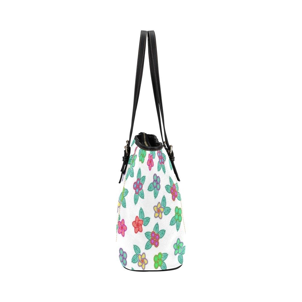 Berry Flowers White Leather Tote Bag/Large (Model 1640) bag e-joyer
