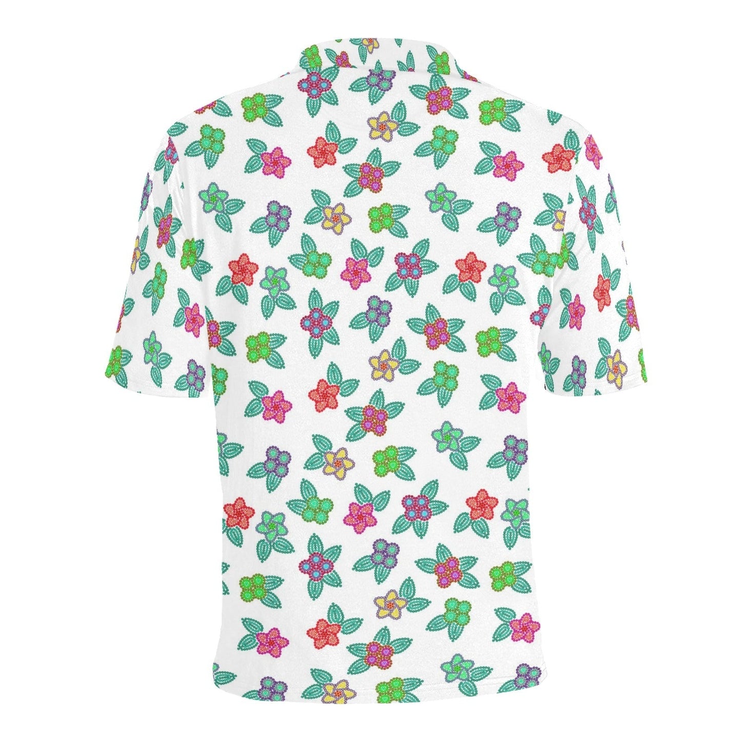 Berry Flowers White Men's All Over Print Polo Shirt (Model T55) Men's Polo Shirt (Model T55) e-joyer