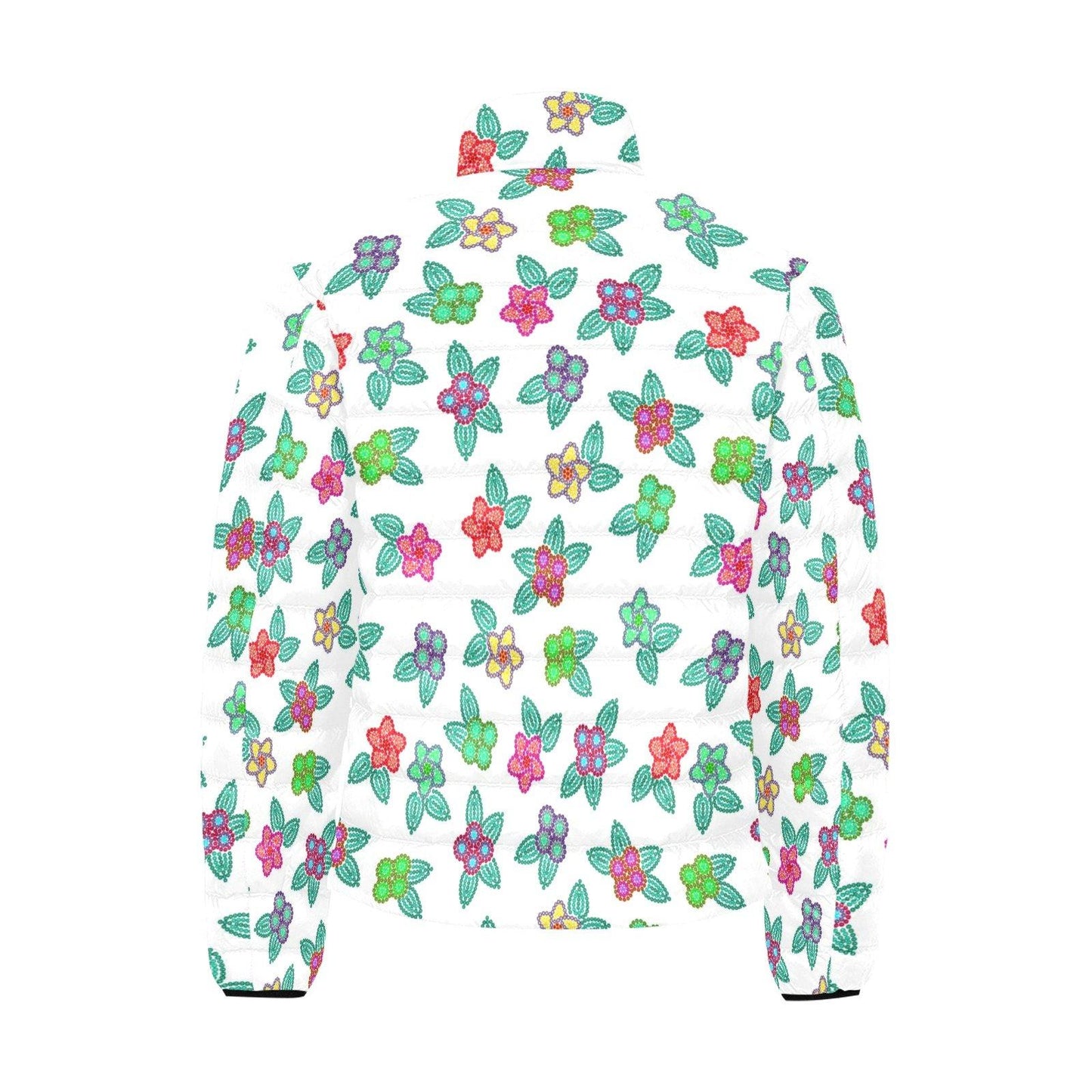 Berry Flowers White Men's Stand Collar Padded Jacket (Model H41) Men's Stand Collar Padded Jacket (H41) e-joyer
