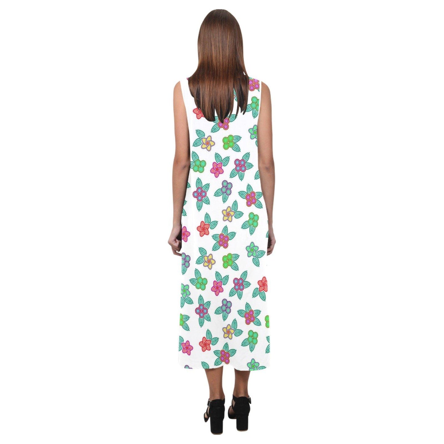 Berry Flowers White Phaedra Sleeveless Open Fork Long Dress (Model D08) dress e-joyer