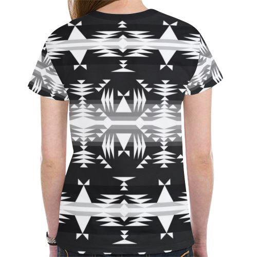 Between the Mountains Black and White New All Over Print T-shirt for Women (Model T45) New All Over Print T-shirt for Women (T45) e-joyer