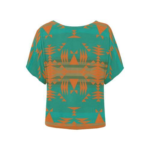 Between the Mountains Deep Lake Orange Women's Batwing-Sleeved Blouse T shirt (Model T44) Women's Batwing-Sleeved Blouse T shirt (T44) e-joyer