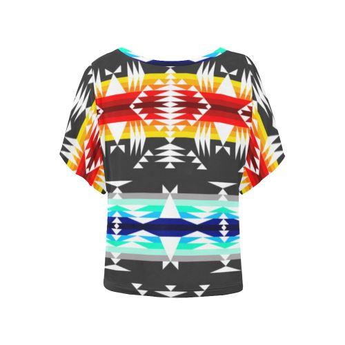 Between the Mountains Gray Women's Batwing-Sleeved Blouse T shirt (Model T44) Women's Batwing-Sleeved Blouse T shirt (T44) e-joyer