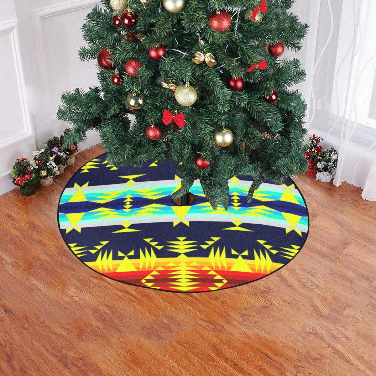 Between the Mountains Navy Yellow Christmas Tree Skirt 47" x 47" Christmas Tree Skirt e-joyer
