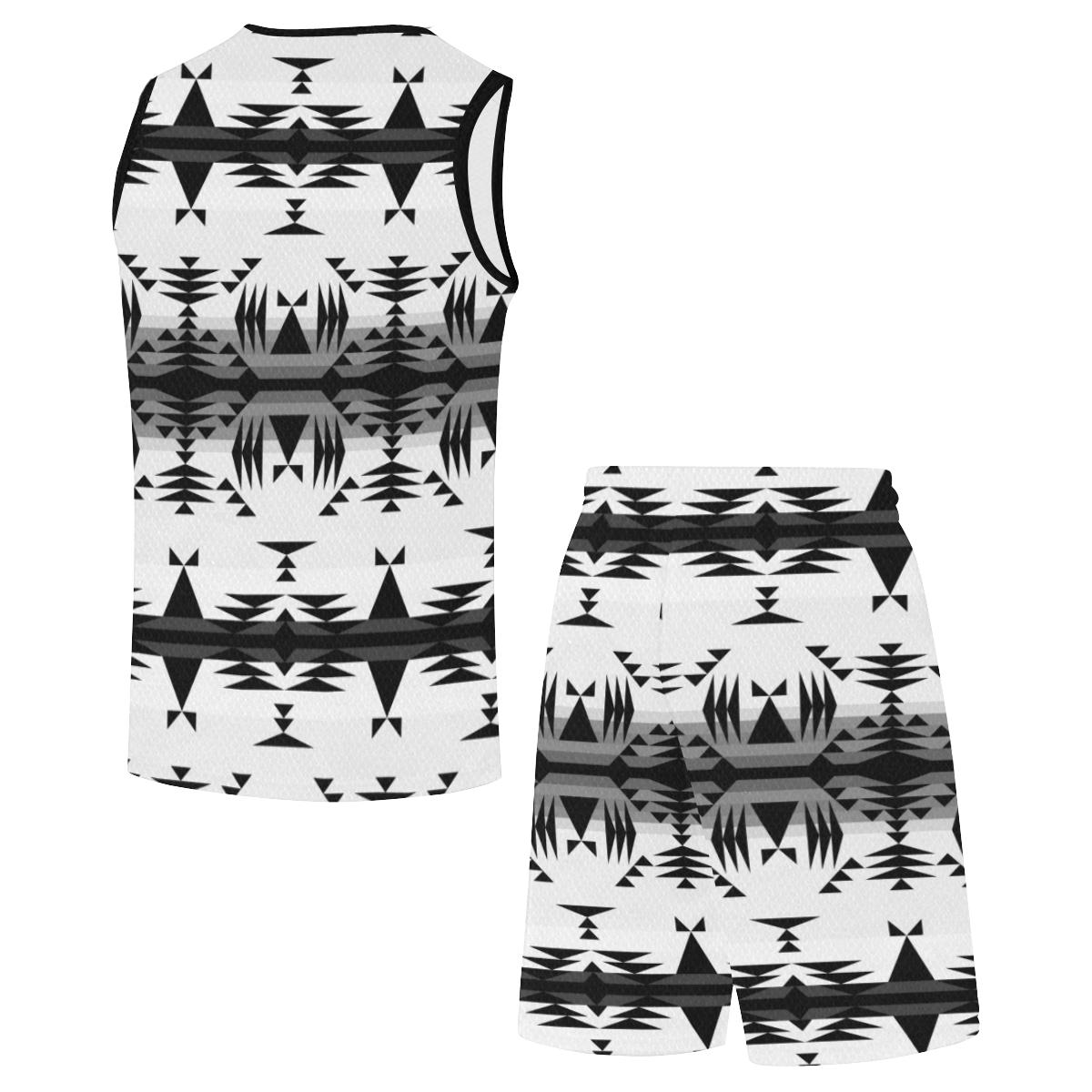 Between the Mountains White and Black All Over Print Basketball Uniform Basketball Uniform e-joyer